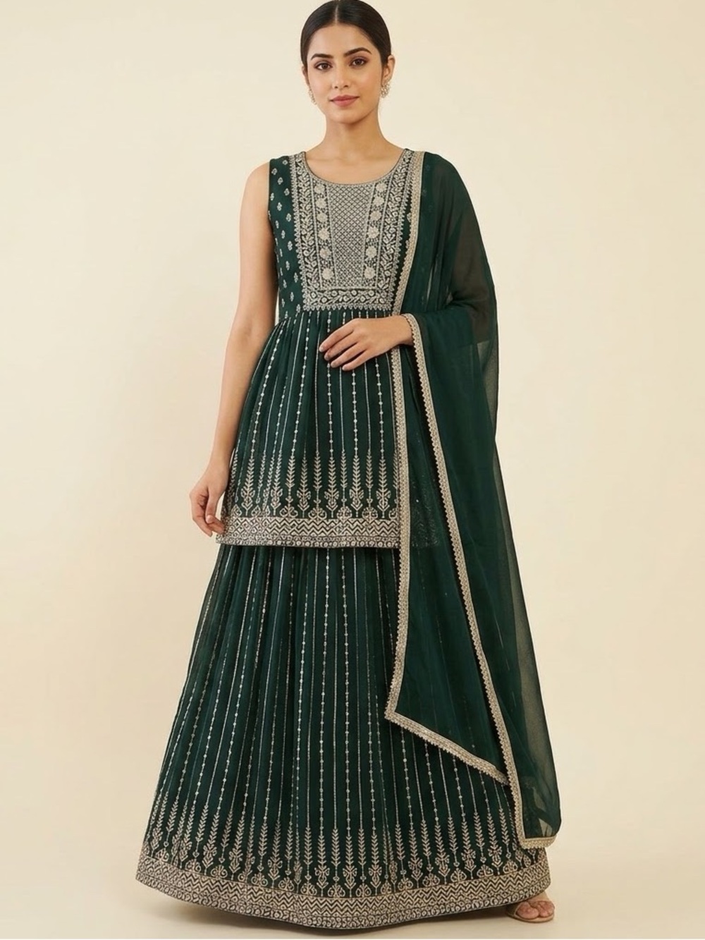 NEW Forest Green & Gold Long Blouse Lehenga Choli Size XL